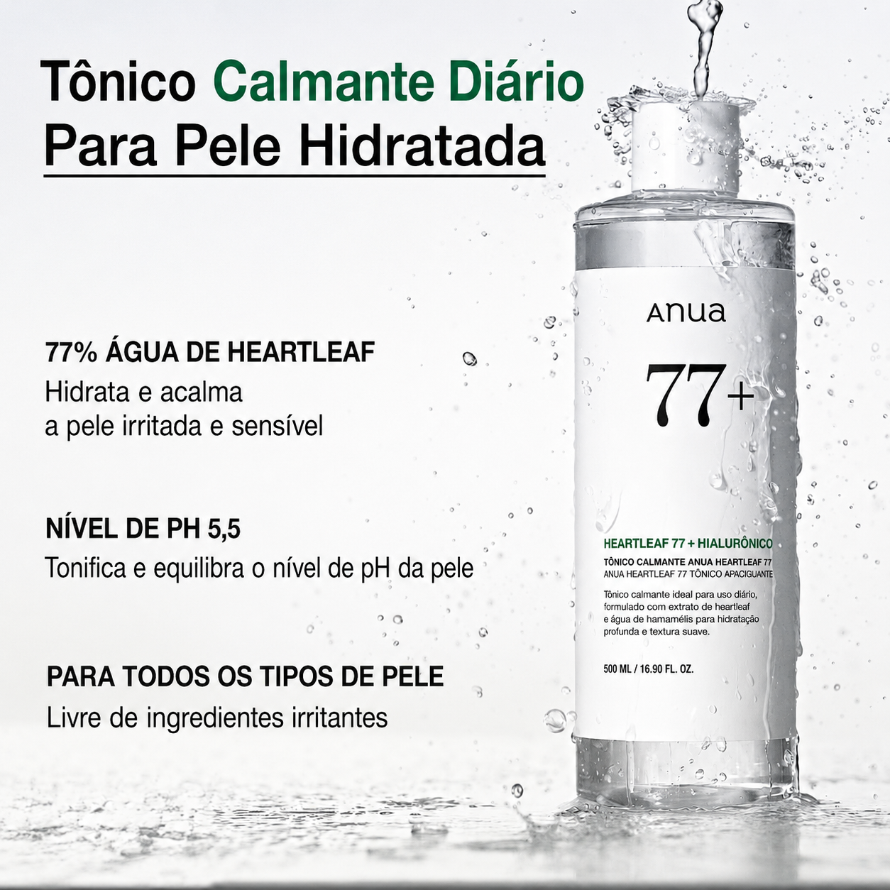 Tônico Facial Ácido Hialurônico Anua Heartleaf 77 Calmante