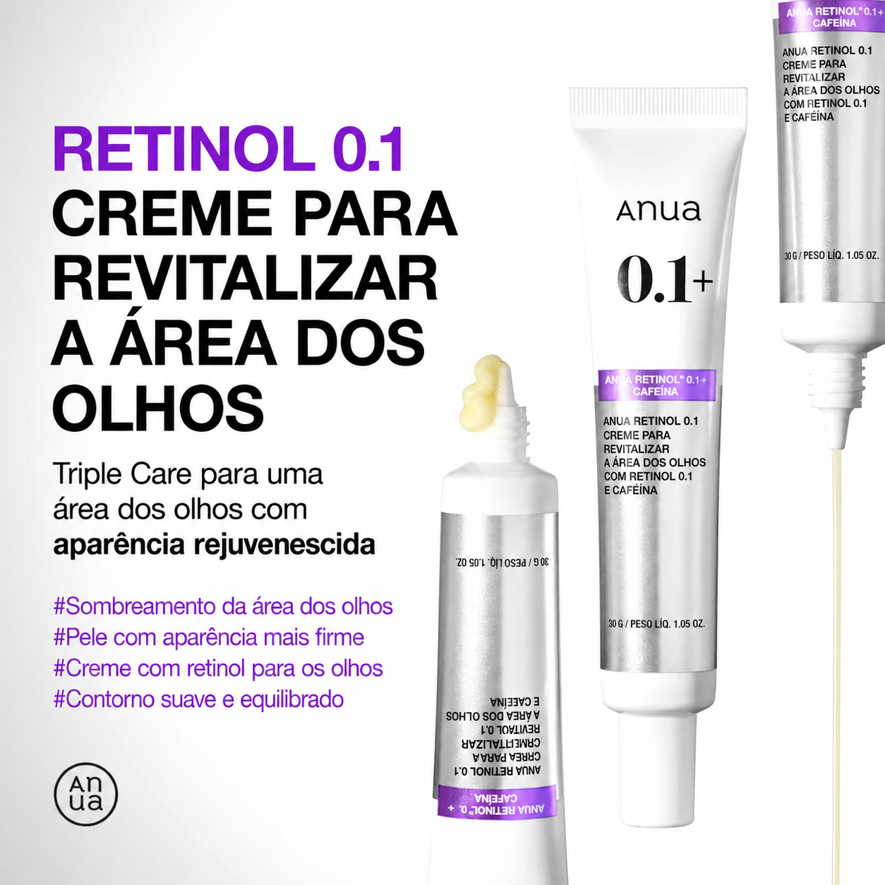 Creme para Olhos Anua | Retinol 0,1% + Cafeína - Olheiras e Linhas Finas