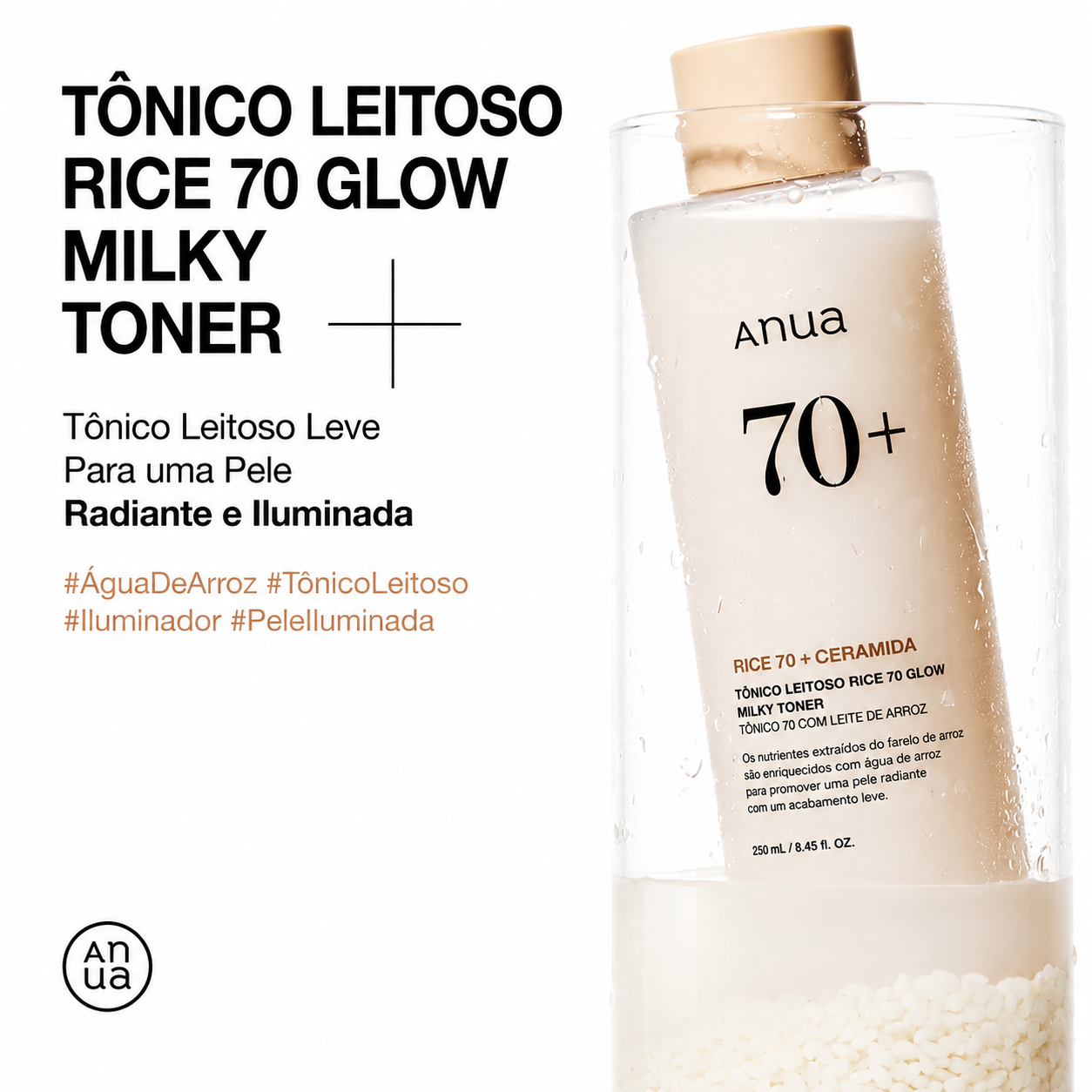 Tônico Facial Hidratante Anua Rice 70 Glow Milky Arroz