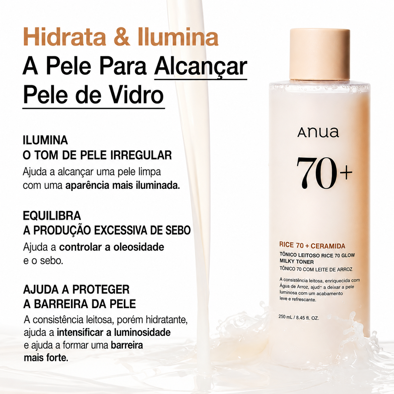 Tônico Facial Hidratante Anua Rice 70 Glow Milky Arroz