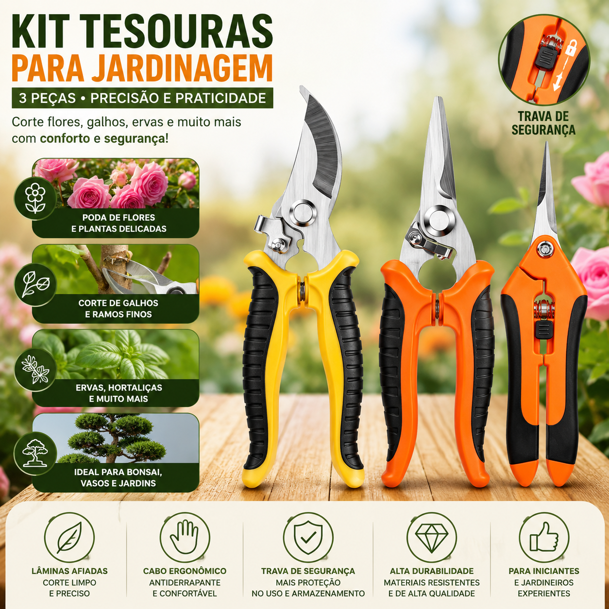 Kit Completo de Tesouras para Jardinagem