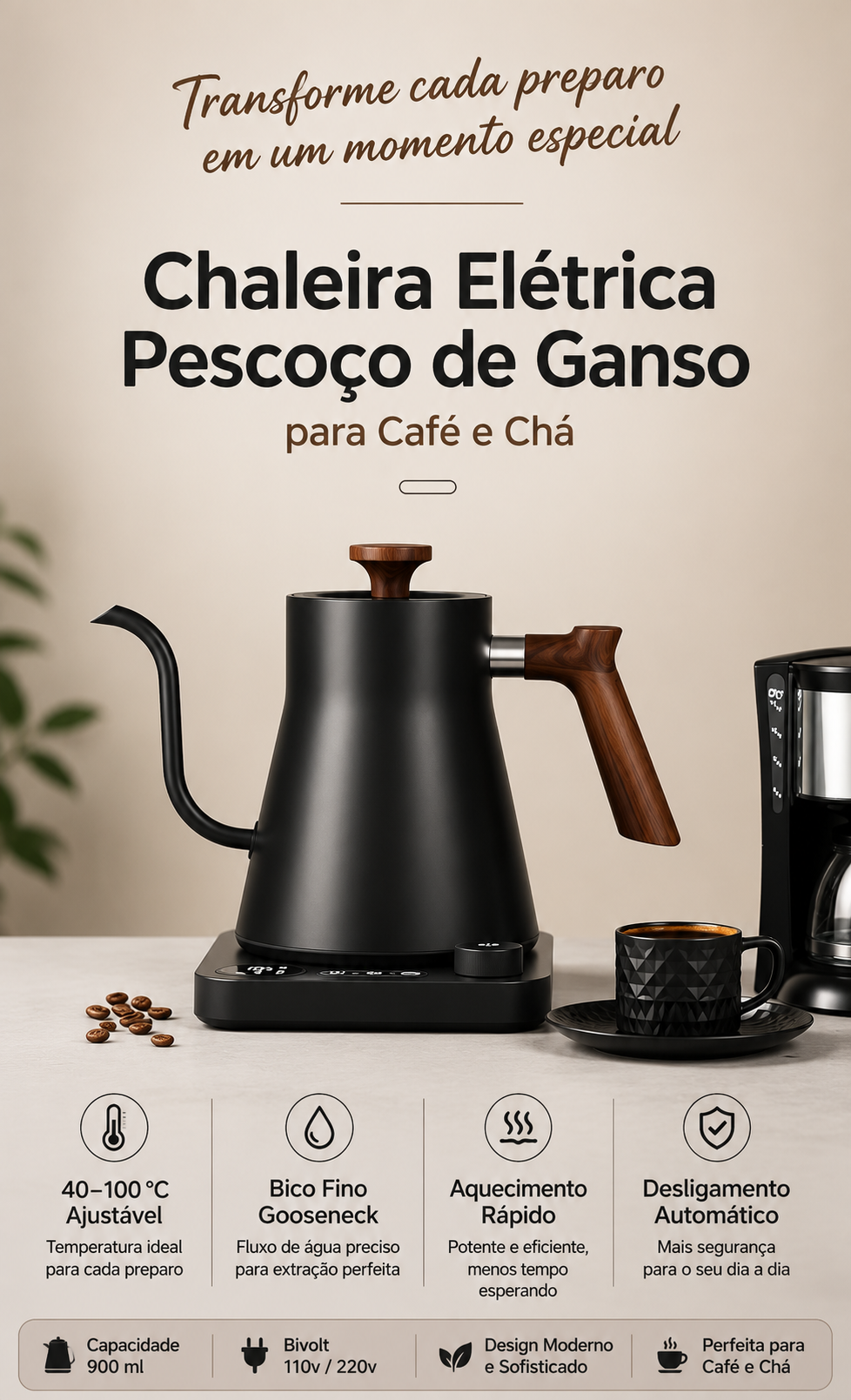 Chaleira Elétrica Inteligente 900ml