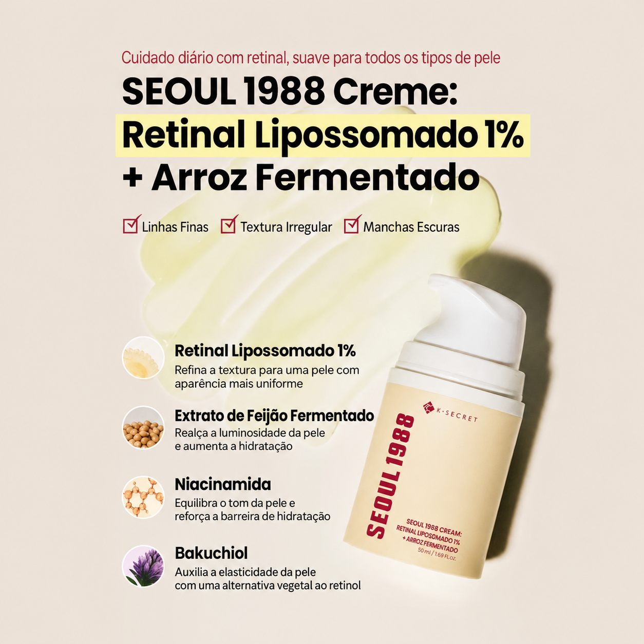 Creme Facial Retinal 1% + Niacinamida K-Secret Seoul 1988 | Manchas Escuras