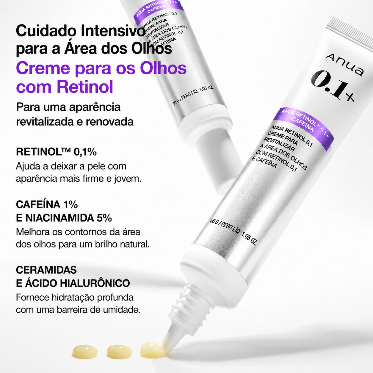 Creme para Olhos Anua | Retinol 0,1% + Cafeína - Olheiras e Linhas Finas