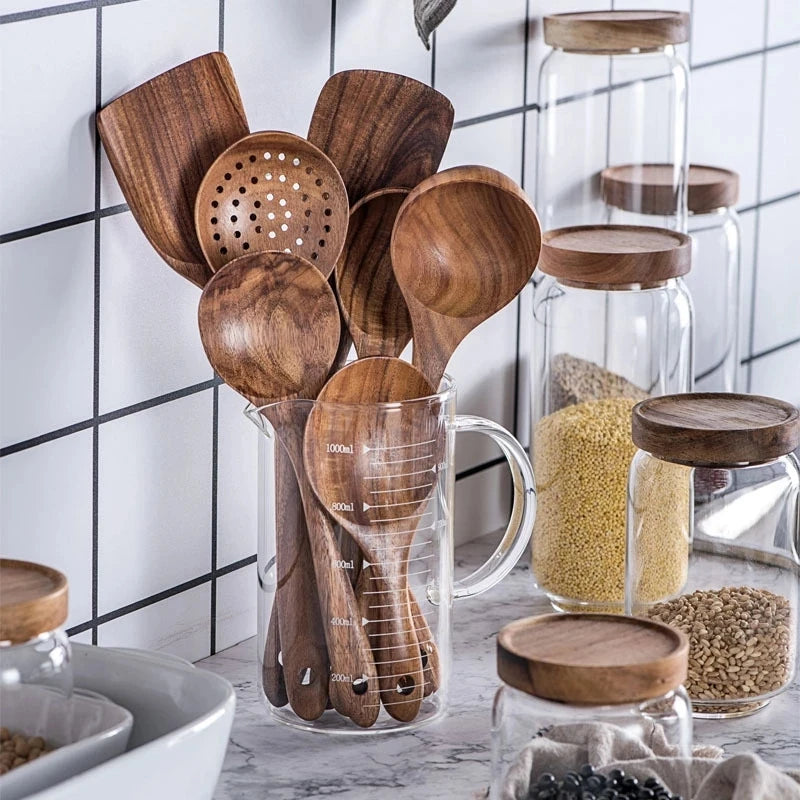 Kit Premium de Utensílios em Madeira