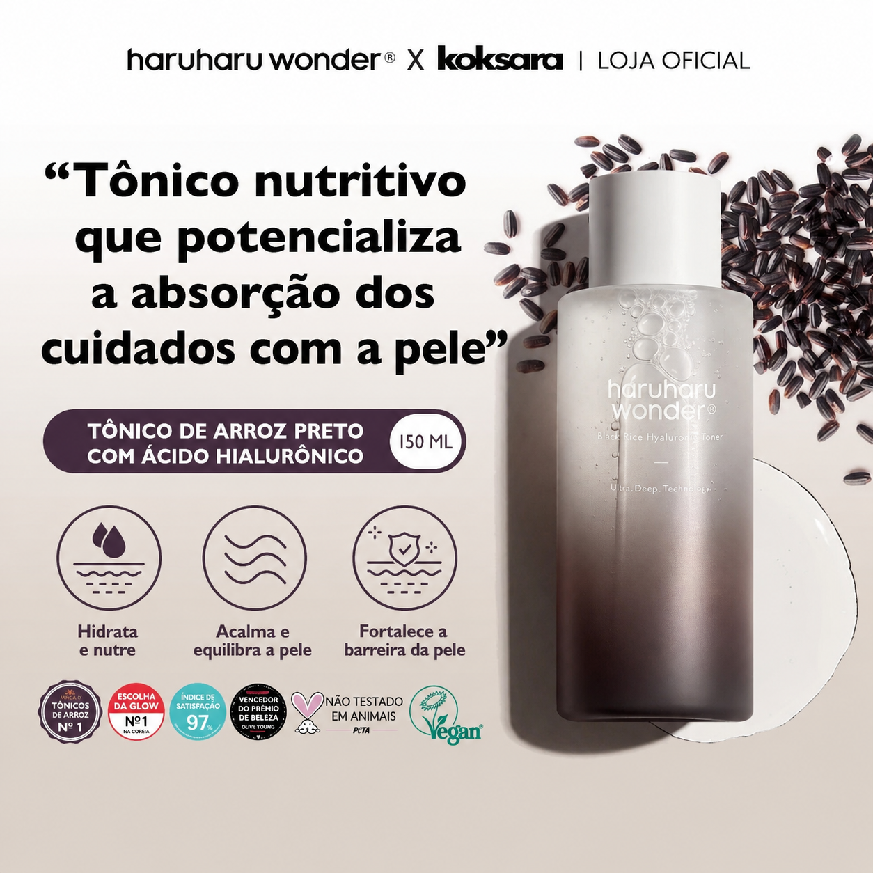 Tônico Facial Ácido Hialurônico Haruharu Wonder | Arroz Preto